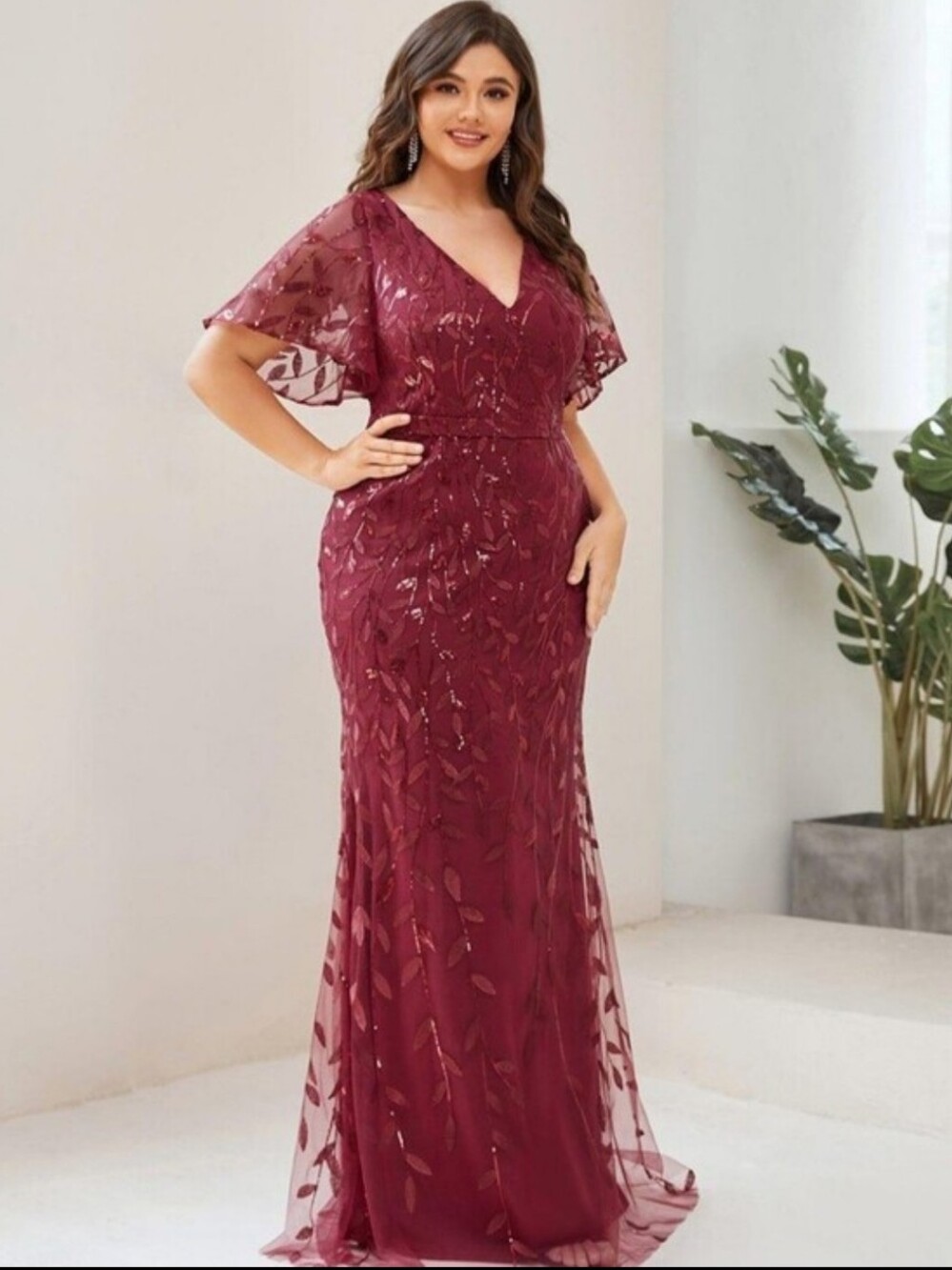 Burgundy Sequin V-Neck Fit & Flair Dress Wedding Black Tie Formal NWTs